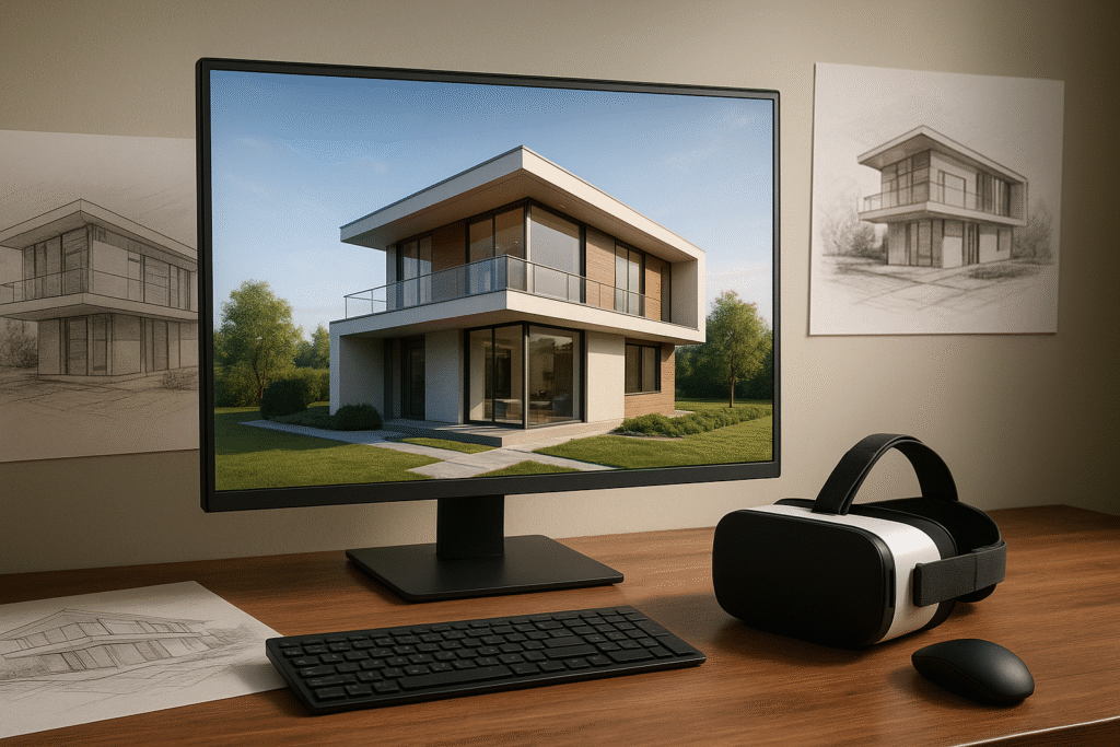 3D architectural visualization of modern house using Revit and Lumion