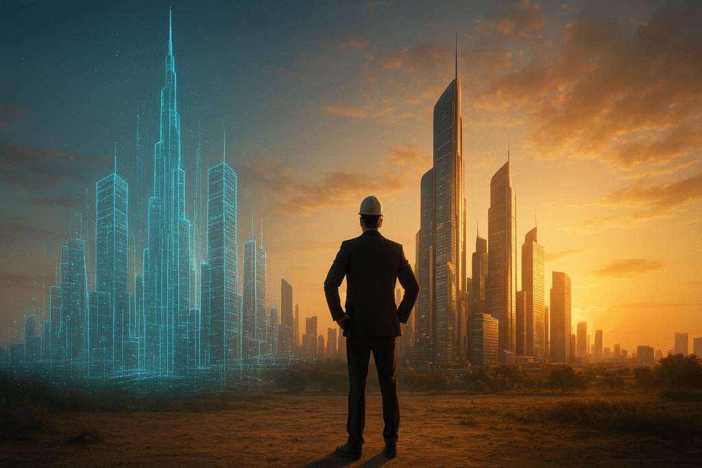 Futuristic 3D Architectural Animation blending digital and real architecture