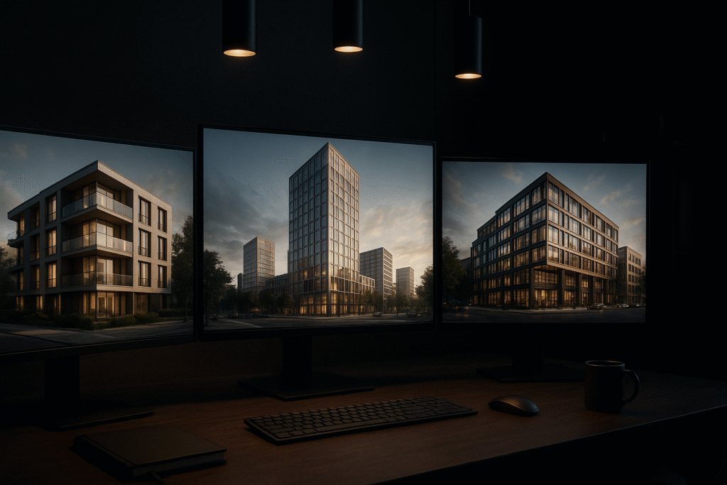 3D visualization portfolio showcasing modern architecture renders